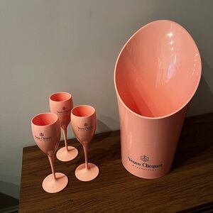 Veuve Clicquot Pink Ice Bucket and Glass Set